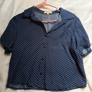 Love Notes Dark Blue Polka Dot Top